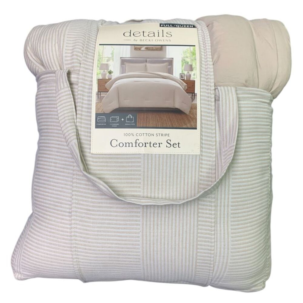 details by Becki Owens 3-Piece Ryan Cotton Comforter Set, Full/Queen - Taupe